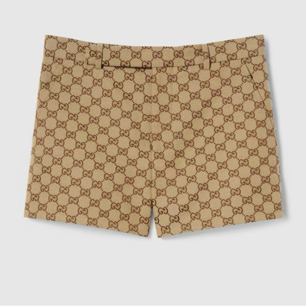 Gucci Beige Brown Monogram High-Waist Shorts - Picture 2 of 7